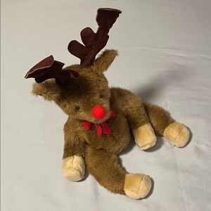 CMC INC Beannie-Kins Blinks Brown Reindeer Plush with Red Nose 1989 Collectible